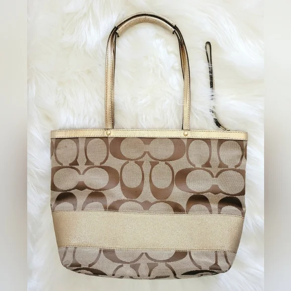 Coach Purse / Handbag Gold & Canvas - Picture 3 of 7
